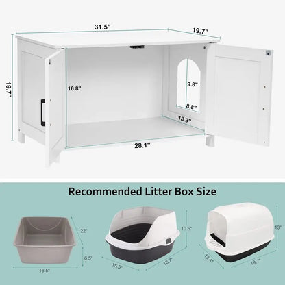 Cat Litter Box Enclosure, Wooden Washroom, Furniture with Barn Door
