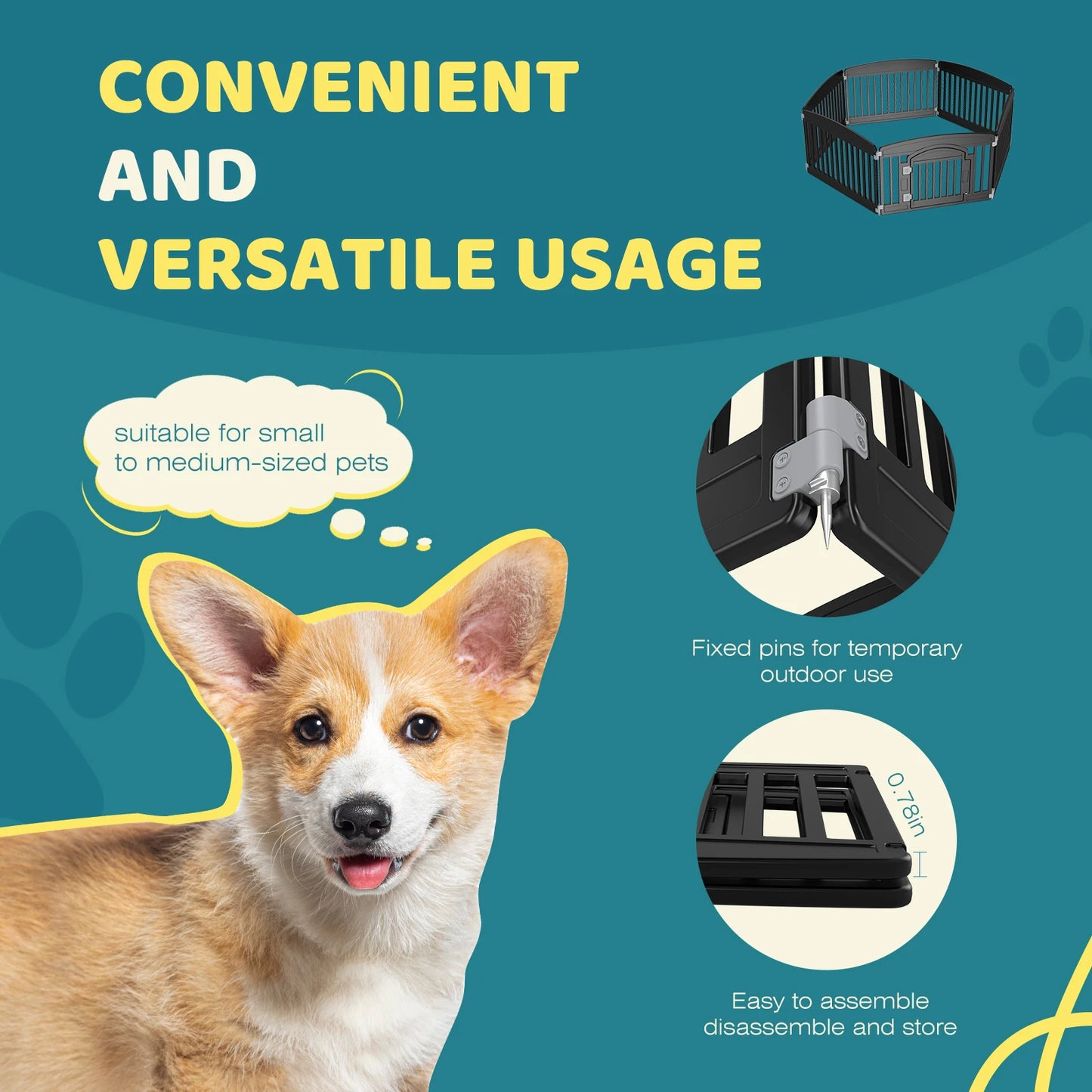 Plastic Folding Portable Dog Playpen for Medium Dogs, which can be placed indoor or outdoor
