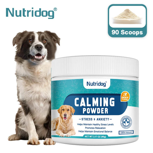 Dog Calming Supplement Powder Anxiety Relief Chamomile Powder for Dog Thunderstorm Separation Anxiety Soothes