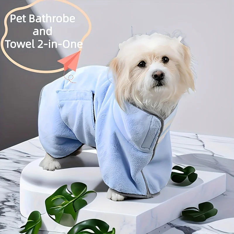 1pc Quick-Dry Microfiber Dog Bathrobe Towel with Adjustable Straps for Small to Medium Breeds, Polyester Fiber Pet Shower