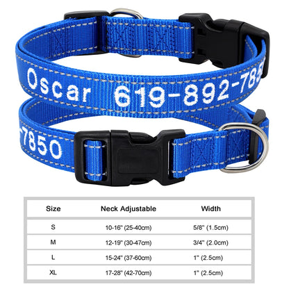 Adjustable Nylon Embroidered Dog Collar, Custom ID Name Accessories Pet Collars For Small, Medium, Large Dogs \