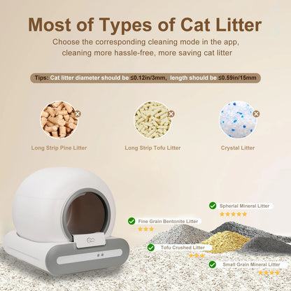 Self-Cleaning Cat Litter Box. ONLY Supports 2.4G WiFi w/Litter Mat&Trash Bags, Fit for Tofu & Mixed Litter