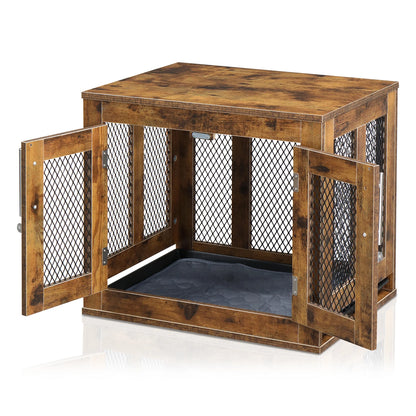 Rustic Brown Dog Crate w/Tray, Modern Puppy Kennel. Doubles as End Table, Nightstand. Decorative & Practical.