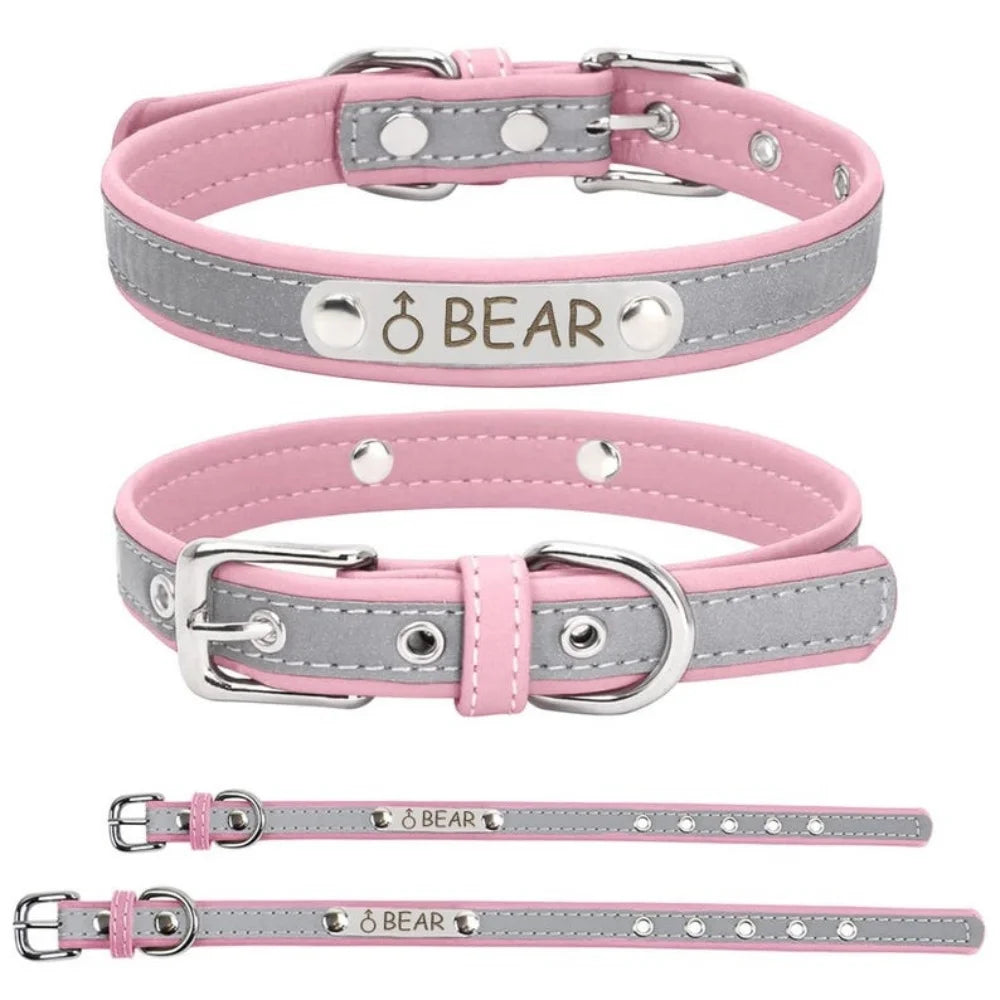 Custom Engraved Leather Dog Collar , Personalized with Name Phone Number, Adjustable Puppy for Medium Large Pet, Gift for Owner