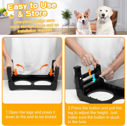 Adjustable Height Elevated Dog Bowls for Small Medium Dogs, 3-Level Stand with 2 Stainless Steel Bowls, Non-Slip Feeder in Black