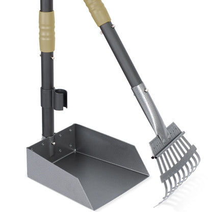 Dog Pooper Scooper, Dog Poop Tray and Rake Set,  with Long Adjustable Sectional Stainless Handles