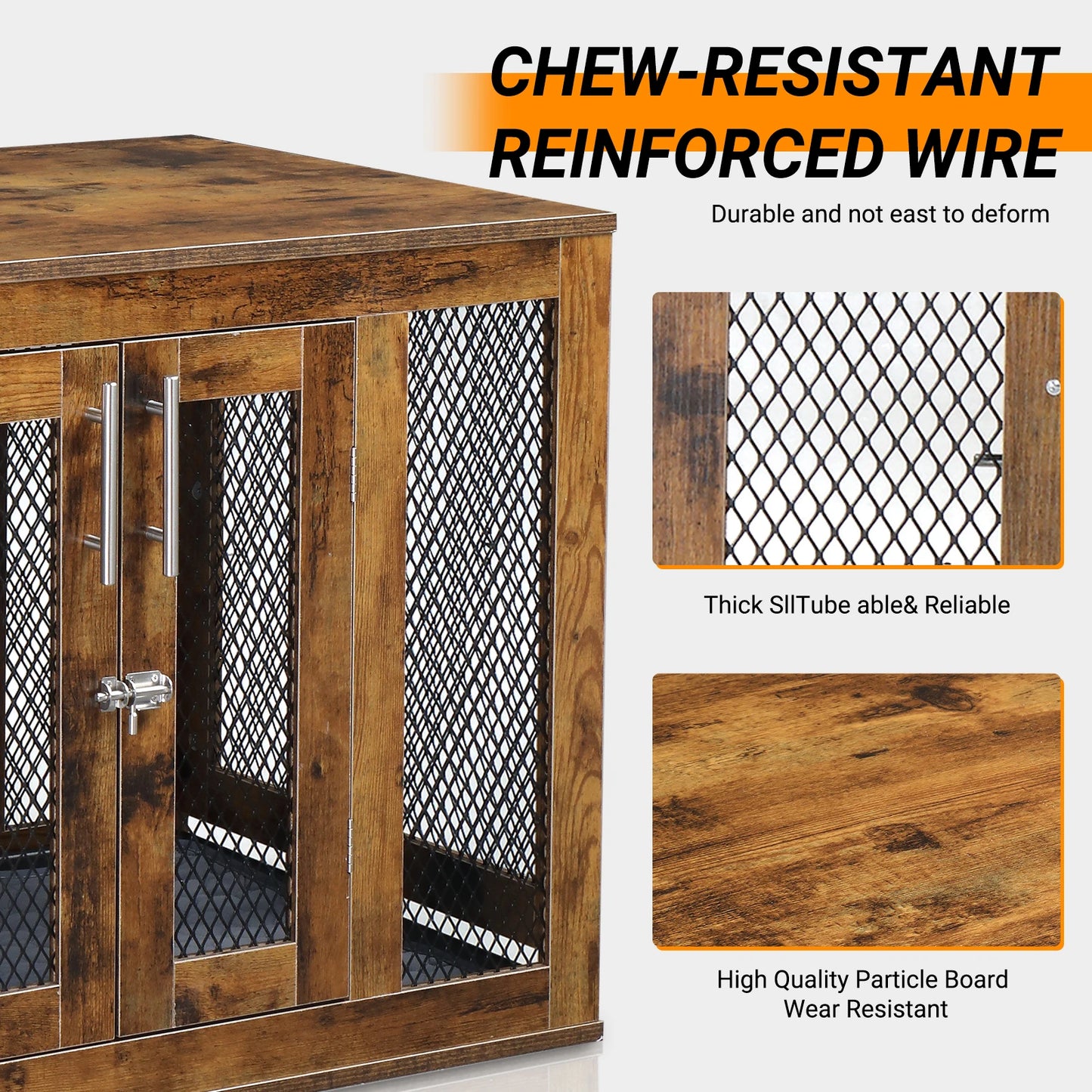 Rustic Brown Dog Crate w/Tray, Modern Puppy Kennel. Doubles as End Table, Nightstand. Decorative & Practical.