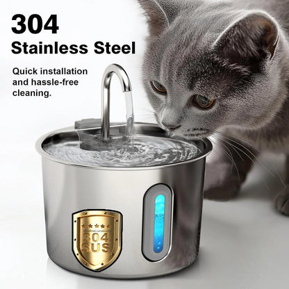 Cat Water Fountain, 75oz Stainless Steel Automatic Water Fountain with Filters Silent Pump for Cat Drinking, Pet Water Supplies