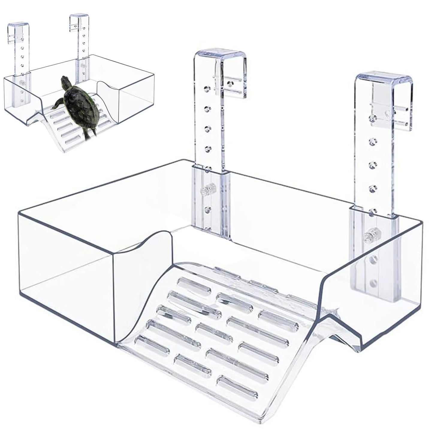 Floating Turtle Basking Platform, Transparent Perforated Climbing Platform with Wide Hook for Aquatic Turtles