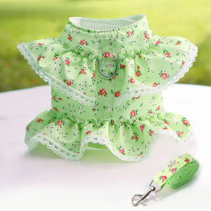 Dog Harness Leash Set,  Adjustable Lace, Floral Printed Pet Harness, Vest, Cute Dog Clothes, Puppy Mesh Harness, Dog Accessories