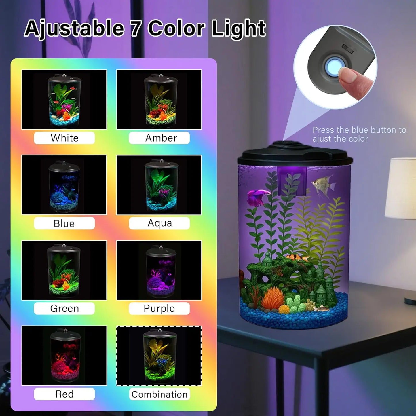 6-Gallon 360-Degree Aquarium Kit with LED Lights and Power Filter for Tropical Fish