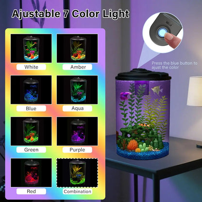 6-Gallon 360-Degree Aquarium Kit with LED Lights and Power Filter for Tropical Fish