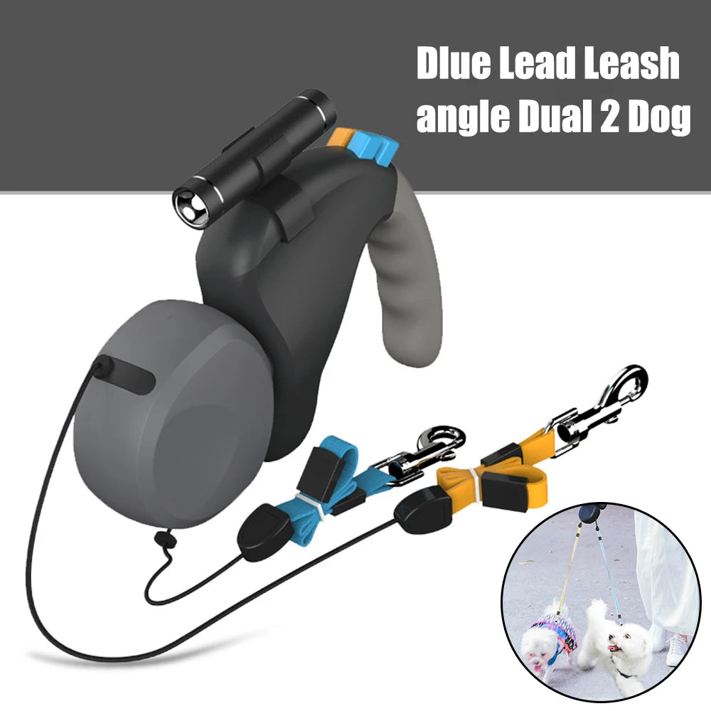 For 2 Dogs Walking Pet Belt Retractable, Adjustable Double with Light Dual Dog Leash