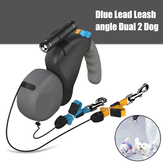 For 2 Dogs Walking Pet Belt Retractable, Adjustable Double with Light Dual Dog Leash