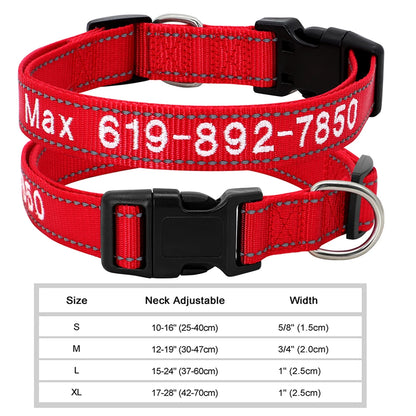 Adjustable Nylon Embroidered Dog Collar, Custom ID Name Accessories Pet Collars For Small, Medium, Large Dogs \