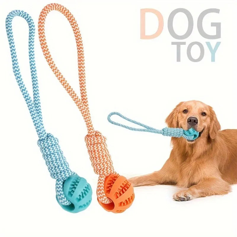Interactive Dog Treat Ball 18x13cm, Chew Resistant Rope Toy with Food Dispensing for Mental Stimulation