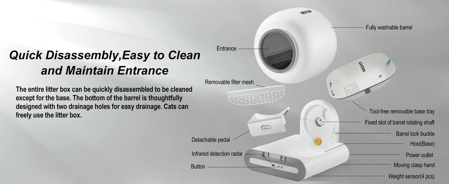 Self-Cleaning Cat Litter Box. ONLY Supports 2.4G WiFi w/Litter Mat&Trash Bags, Fit for Tofu & Mixed Litter