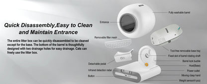 Self-Cleaning Cat Litter Box. ONLY Supports 2.4G WiFi w/Litter Mat&Trash Bags, Fit for Tofu & Mixed Litter