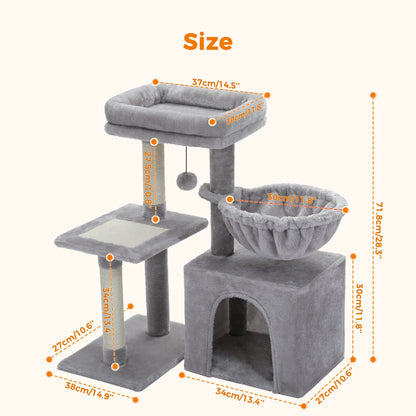 Cat tree and Tower for Indoor with Scratching Posts, Big Hammock, and Removable Top Perch.