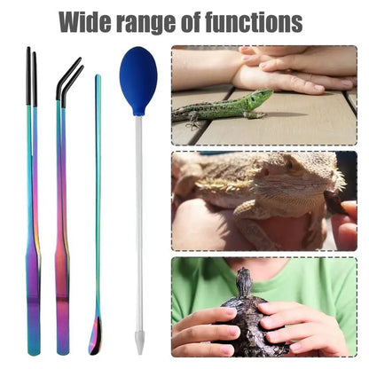 Reptile feeding tool set, efficient feeding, rubber head tweezers, feeding spoon, Reptile Accessories for geckos, bearded dragons
