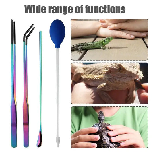 Reptile feeding tool set, efficient feeding, rubber head tweezers, feeding spoon, Reptile Accessories for geckos, bearded dragons