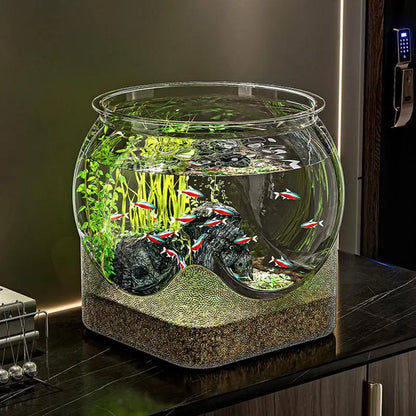 Ultra Clear Round Fish Bowl, Plastic Removable Desktop, Small Aquarium Tabletop Ornament
