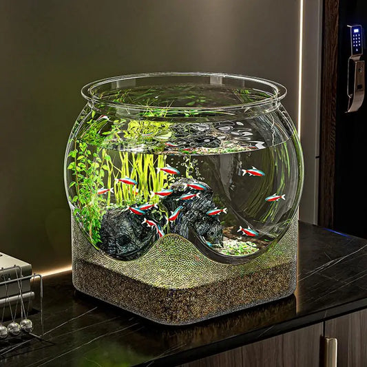 Ultra Clear Round Fish Bowl, Plastic Removable Desktop, Small Aquarium Tabletop Ornament