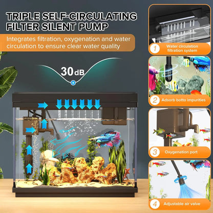 2.4 Gallon Smart Aquarium Kit with Humidifier, LED Lights & Quiet Pump for Home Decor