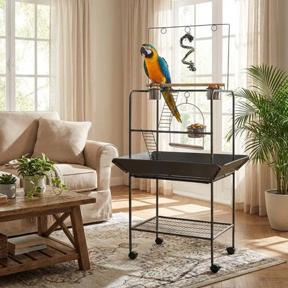 Indoor or Outdoor Birds Playground with Swing, Stand, and Wheels for Parakeets