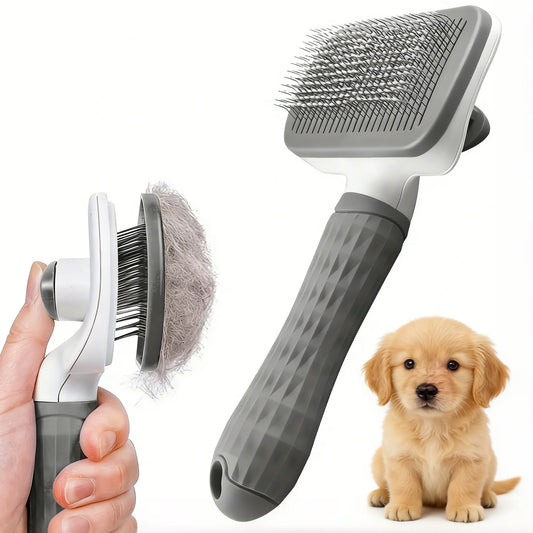 Pet Grooming Brush with One-Click Hair Removal, Bent Needle, Massaging Comb for Dogs & Cats
