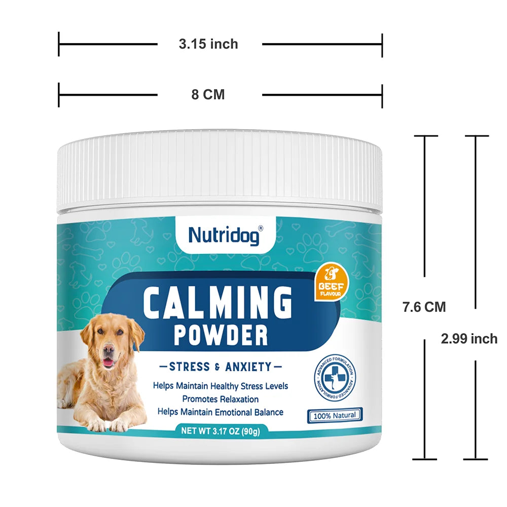 Dog Calming Supplement Powder Anxiety Relief Chamomile Powder for Dog Thunderstorm Separation Anxiety Soothes