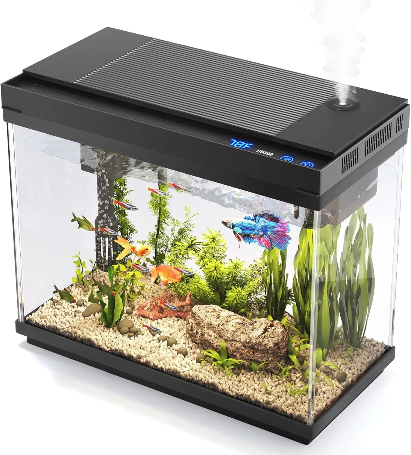 2.4 Gallon Smart Aquarium Kit with Humidifier, LED Lights & Quiet Pump for Home Decor