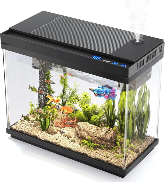 2.4 Gallon Smart Aquarium Kit with Humidifier, LED Lights & Quiet Pump for Home Decor