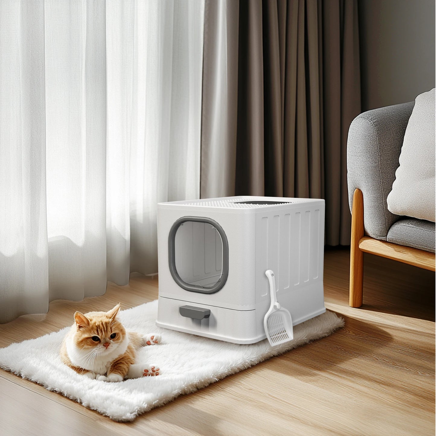 Cat Litter Box with Lid, Enclosed Cat Potty, Top Entry Anti-Splashing,  Easy to Clean with Cat Litter Scoop