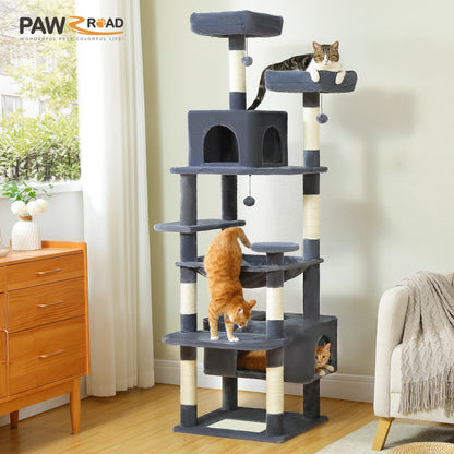 Large Cat Tree and Tower for Indoor Cats With Sisal-Covered Scratching Posts, Spacious Hammock, Padded Perches and Condos Cat Toys