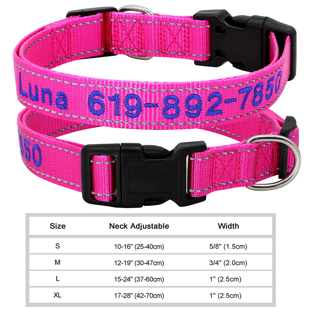 Adjustable Nylon Embroidered Dog Collar, Custom ID Name Accessories Pet Collars For Small, Medium, Large Dogs \