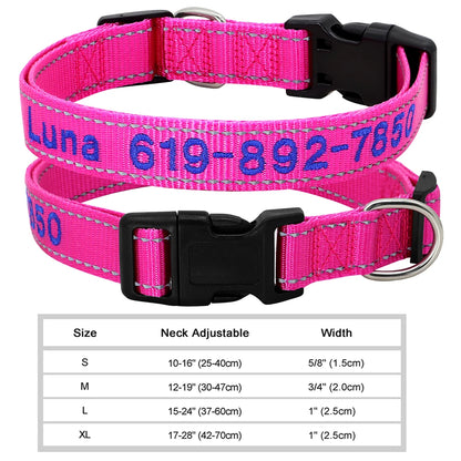 Adjustable Nylon Embroidered Dog Collar, Custom ID Name Accessories Pet Collars For Small, Medium, Large Dogs \