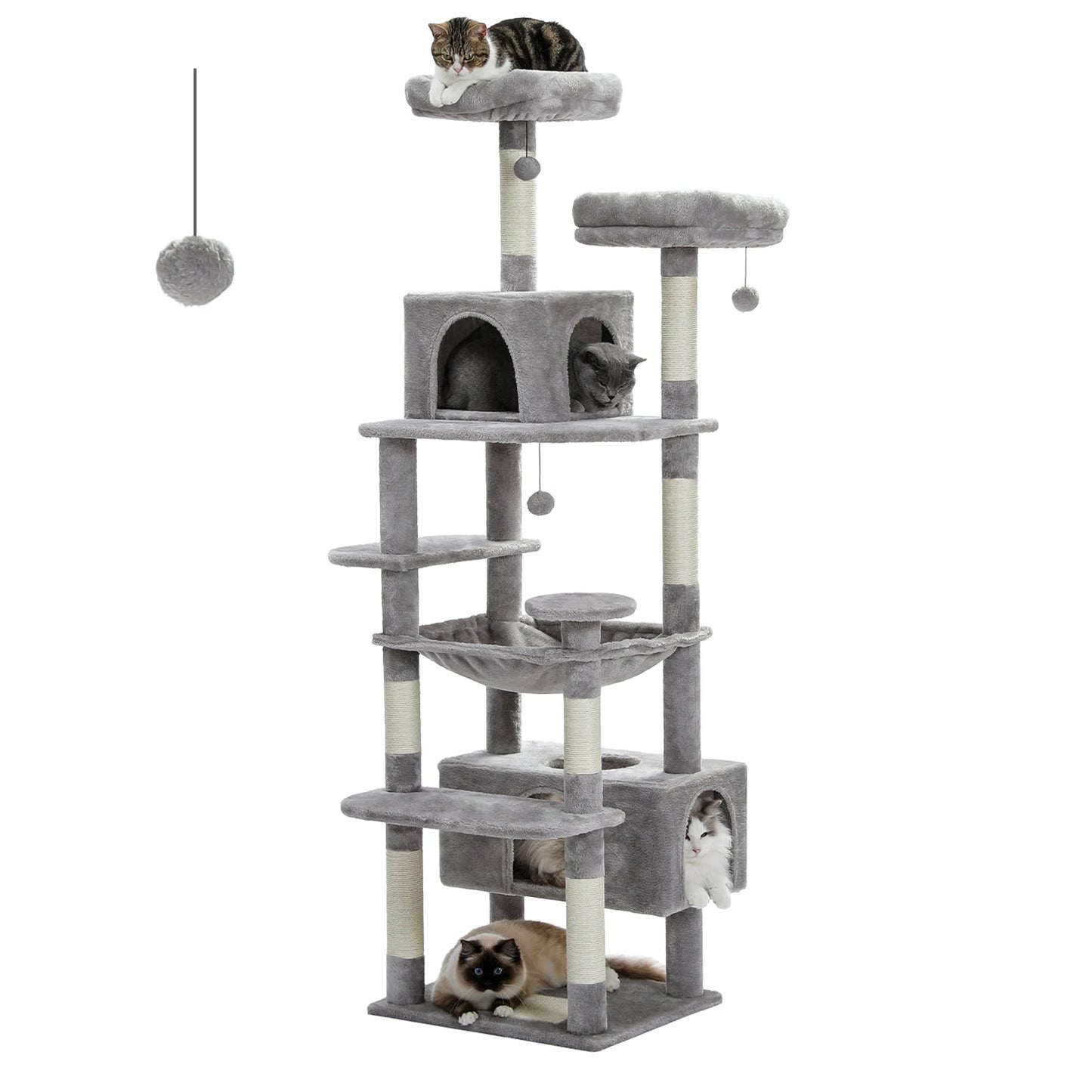 Large Cat Tree and Tower for Indoor Cats With Sisal-Covered Scratching Posts, Spacious Hammock, Padded Perches and Condos Cat Toys