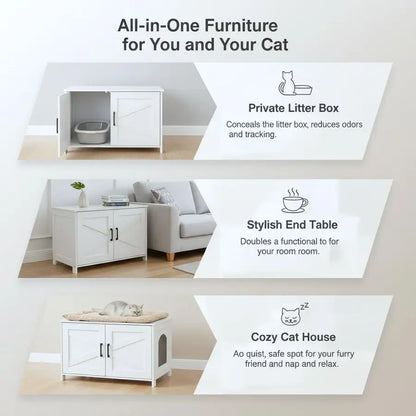 Cat Litter Box Enclosure, Wooden Washroom, Furniture with Barn Door