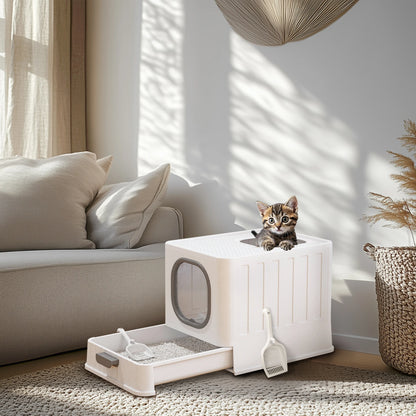 Cat Litter Box with Lid, Enclosed Cat Potty, Top Entry Anti-Splashing,  Easy to Clean with Cat Litter Scoop