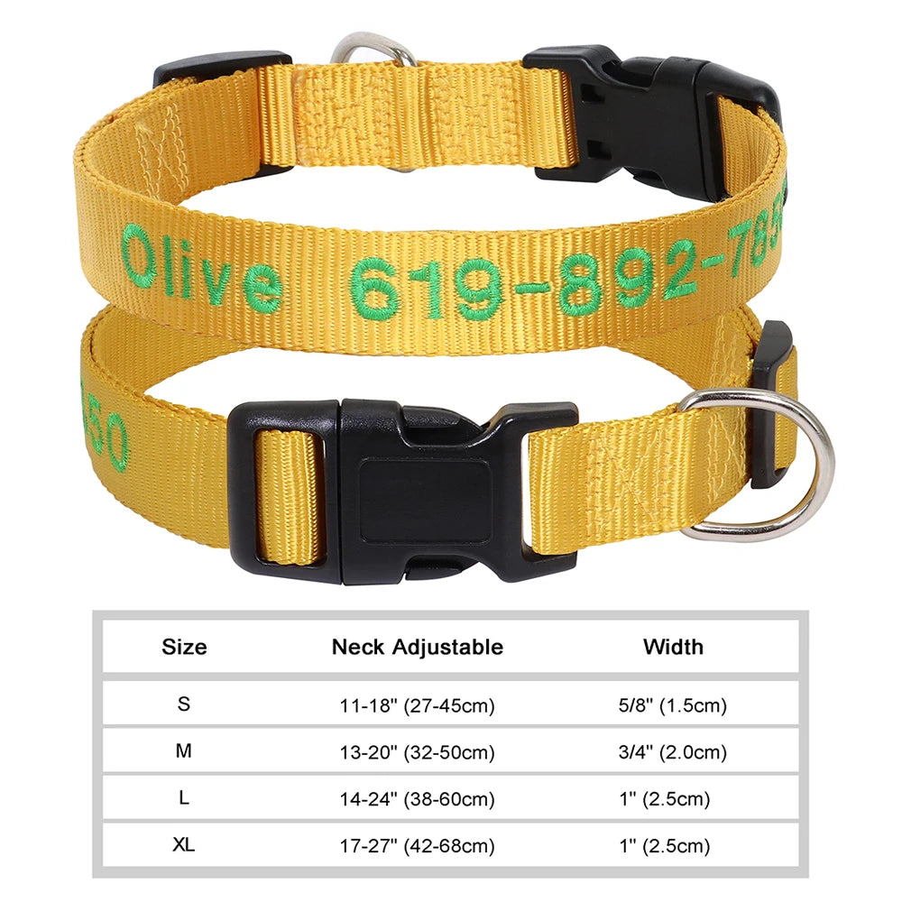 Adjustable Nylon Embroidered Dog Collar, Custom ID Name Accessories Pet Collars For Small, Medium, Large Dogs \