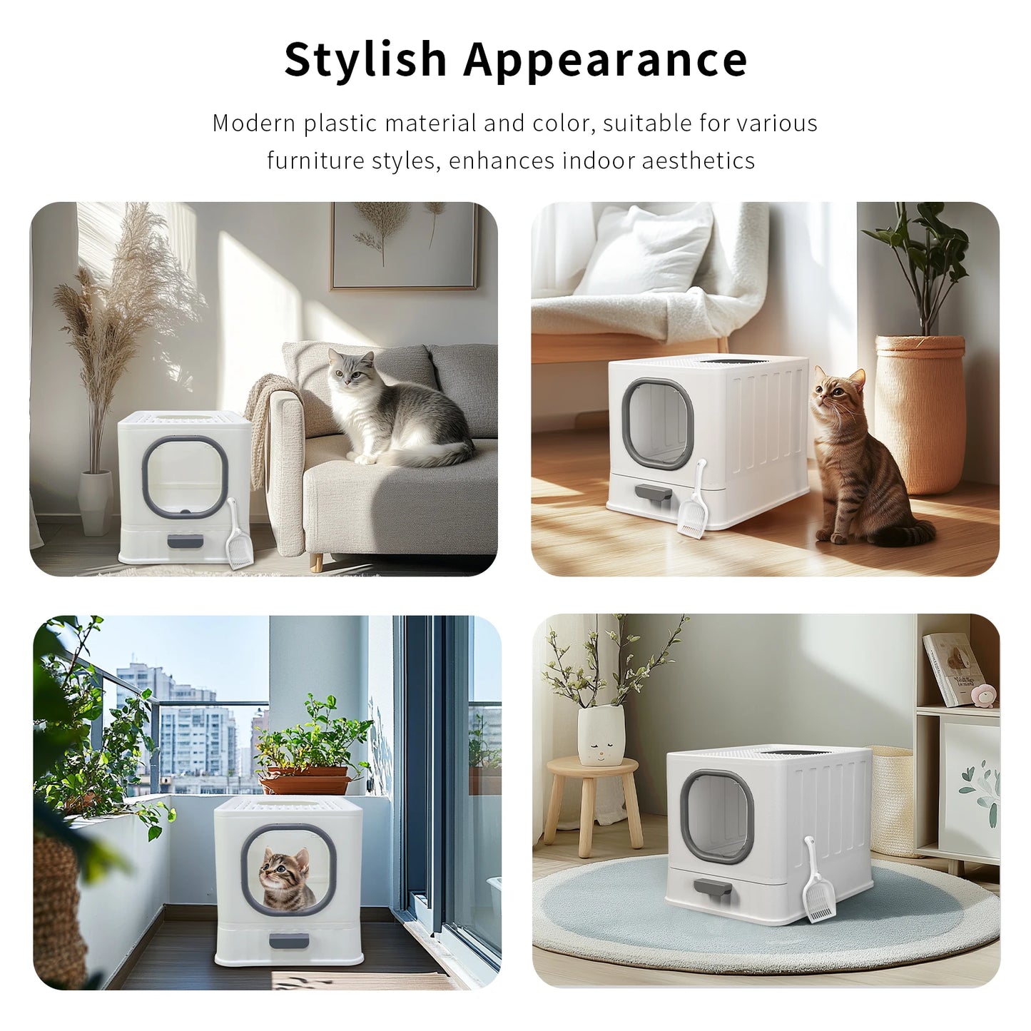 Cat Litter Box with Lid, Enclosed Cat Potty, Top Entry Anti-Splashing,  Easy to Clean with Cat Litter Scoop