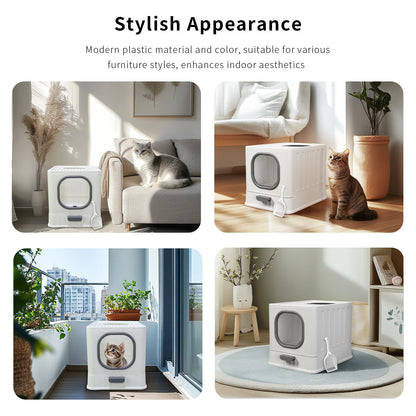 Cat Litter Box with Lid, Enclosed Cat Potty, Top Entry Anti-Splashing,  Easy to Clean with Cat Litter Scoop