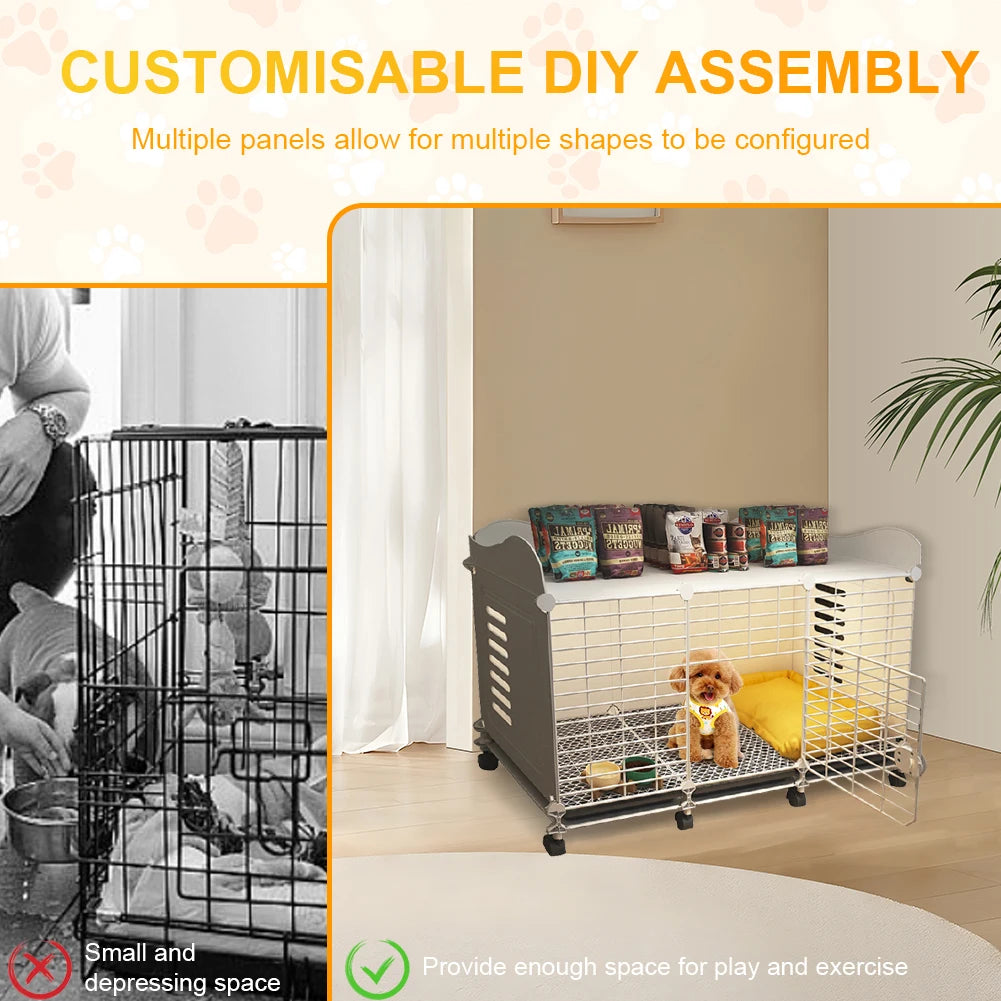 Dog Kennel with Wheels & Tray,