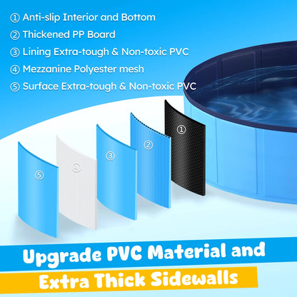 Portable Dog Pool, Foldable Pet Swimming Tub, Anti-Slip Collapsible, Hard Plastic Bath Pool