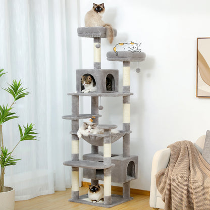 Large Cat Tree and Tower for Indoor Cats With Sisal-Covered Scratching Posts, Spacious Hammock, Padded Perches and Condos Cat Toys