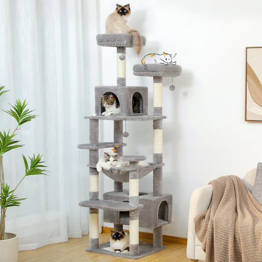 Large Cat Tree and Tower for Indoor Cats With Sisal-Covered Scratching Posts, Spacious Hammock, Padded Perches and Condos Cat Toys