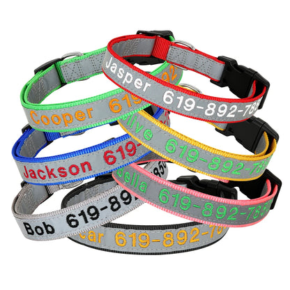Adjustable Nylon Embroidered Dog Collar, Custom ID Name Accessories Pet Collars For Small, Medium, Large Dogs \