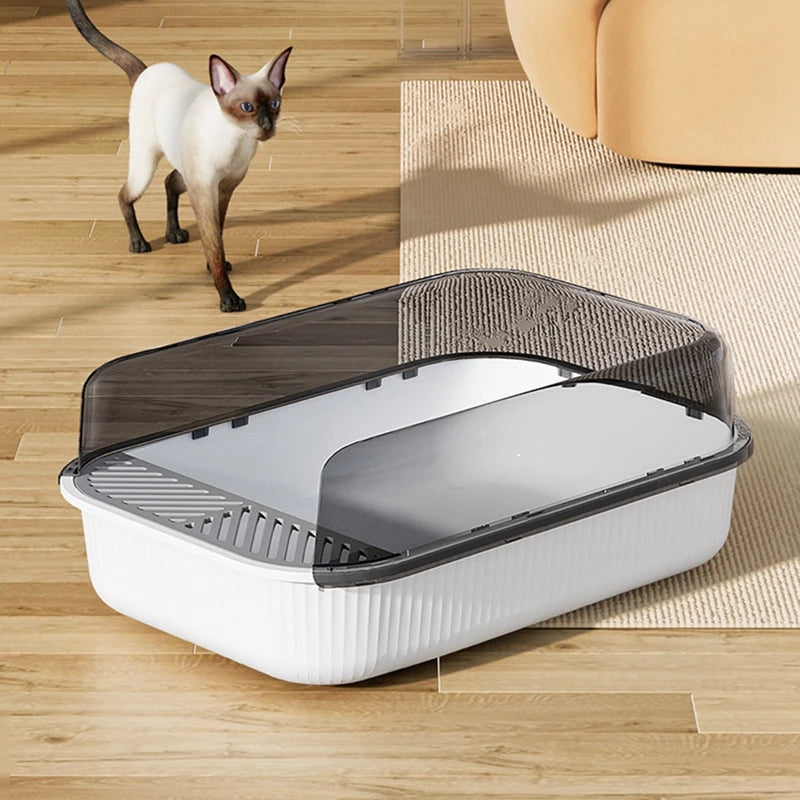 Semi-Enclosed Litter Box, Splashproof  with Enclosed Sandbox