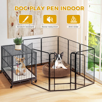 Dog Playpen with Door, Outdoor/Indoor Foldable Metal Pet Fence, Heavy Duty Puppy Exercise Pen for Yard, RV Camping,